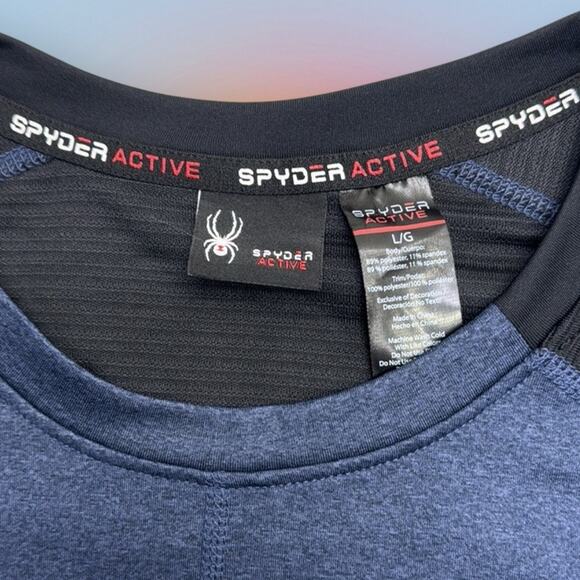 SPYDER Men’s Large Blue Black Long Sleeve Thermal Base Layer Shirt - Picture 2 of 5